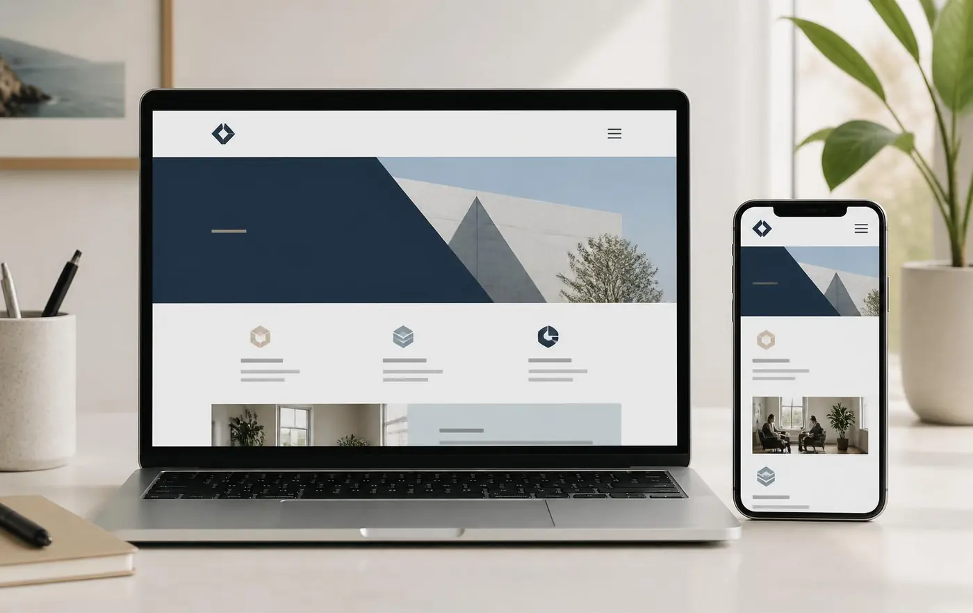 Small business website design displayed on a laptop and a mobile phone