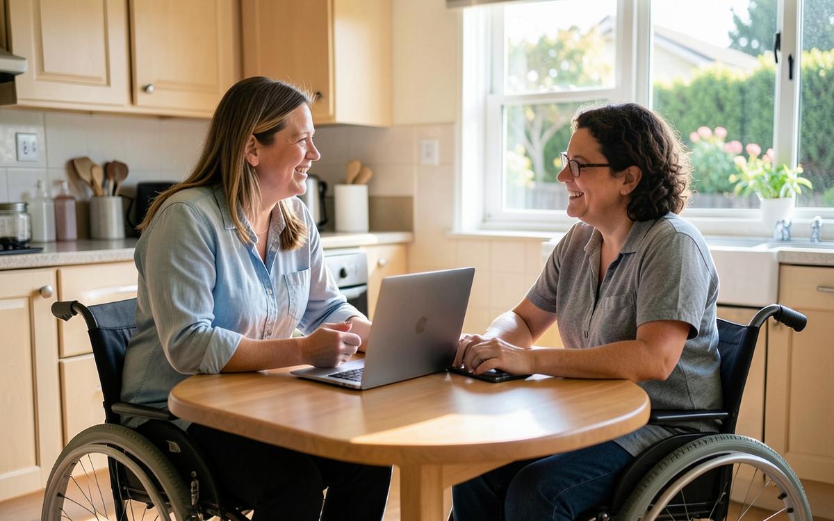 NDIS support worker reviewing a support plan with a participant at their home