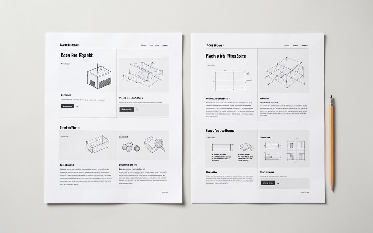 Two printed website page layouts side by side comparing service and location pages