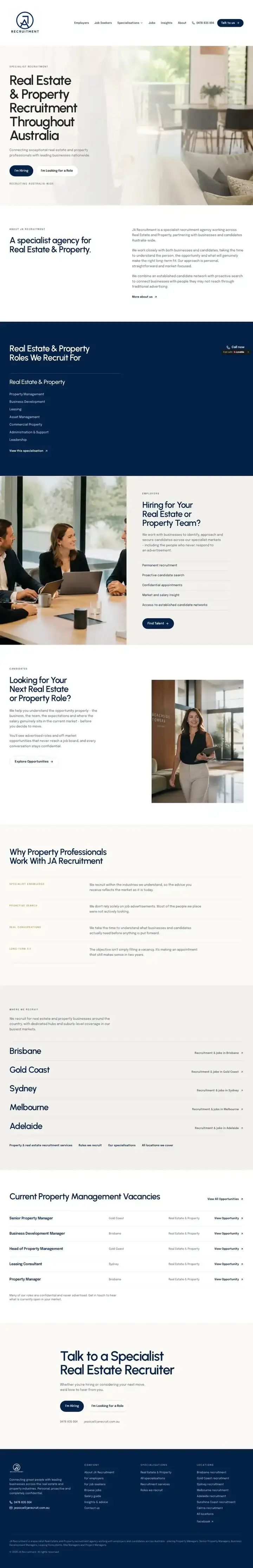 Full homepage of the JA Recruitment website