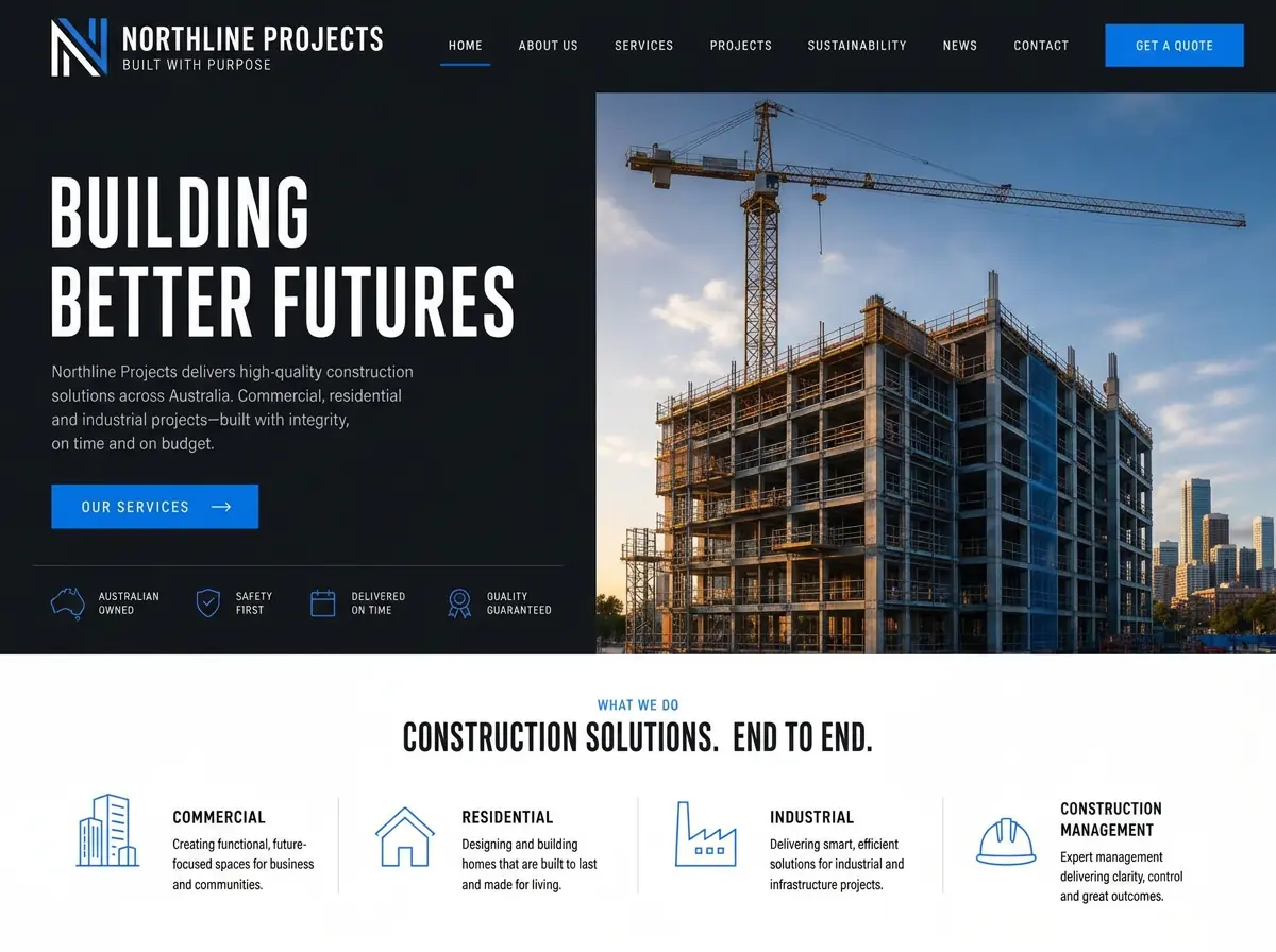 Trade business website design concept using a symbol-only logo